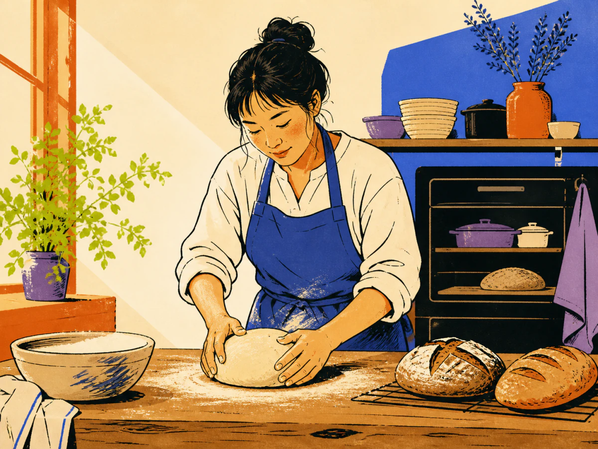 제빵사의 일을 표현한 그래픽 일러스트